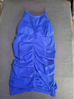 Sweaty Betty Women's SZ LG Blue Seamless Ruched Workout Tank Top Yoga Athleisure